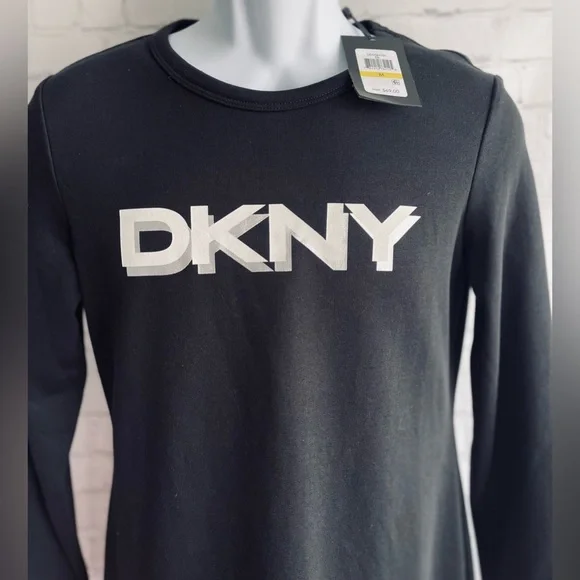 NWT DKNY Ling Sleeve Sweatshirt Dress.  Black With Chest Logo.  Size Large. - Picture 7 of 8
